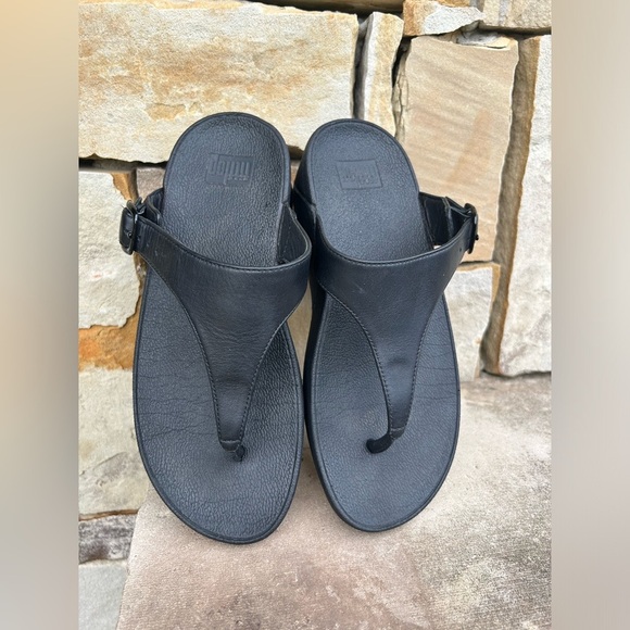 FitFlop Black Leather toe thong classy classic Sandals Sz-5. L - Picture 6 of 10
